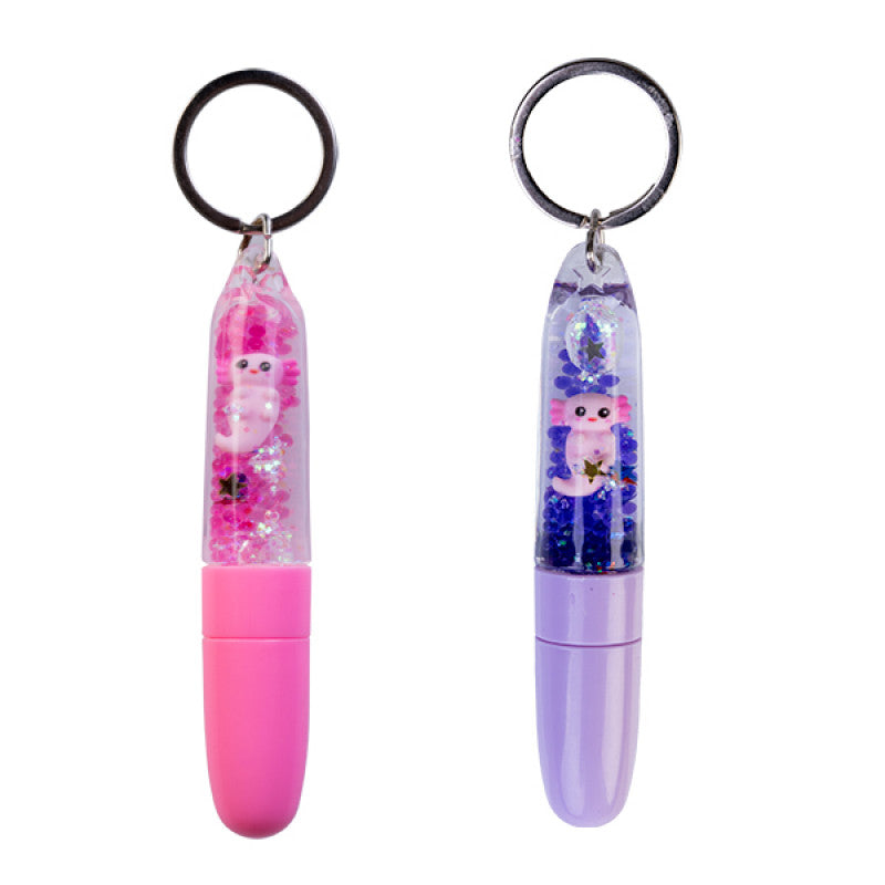 Axolotl Glitter Ball Pen Keychain